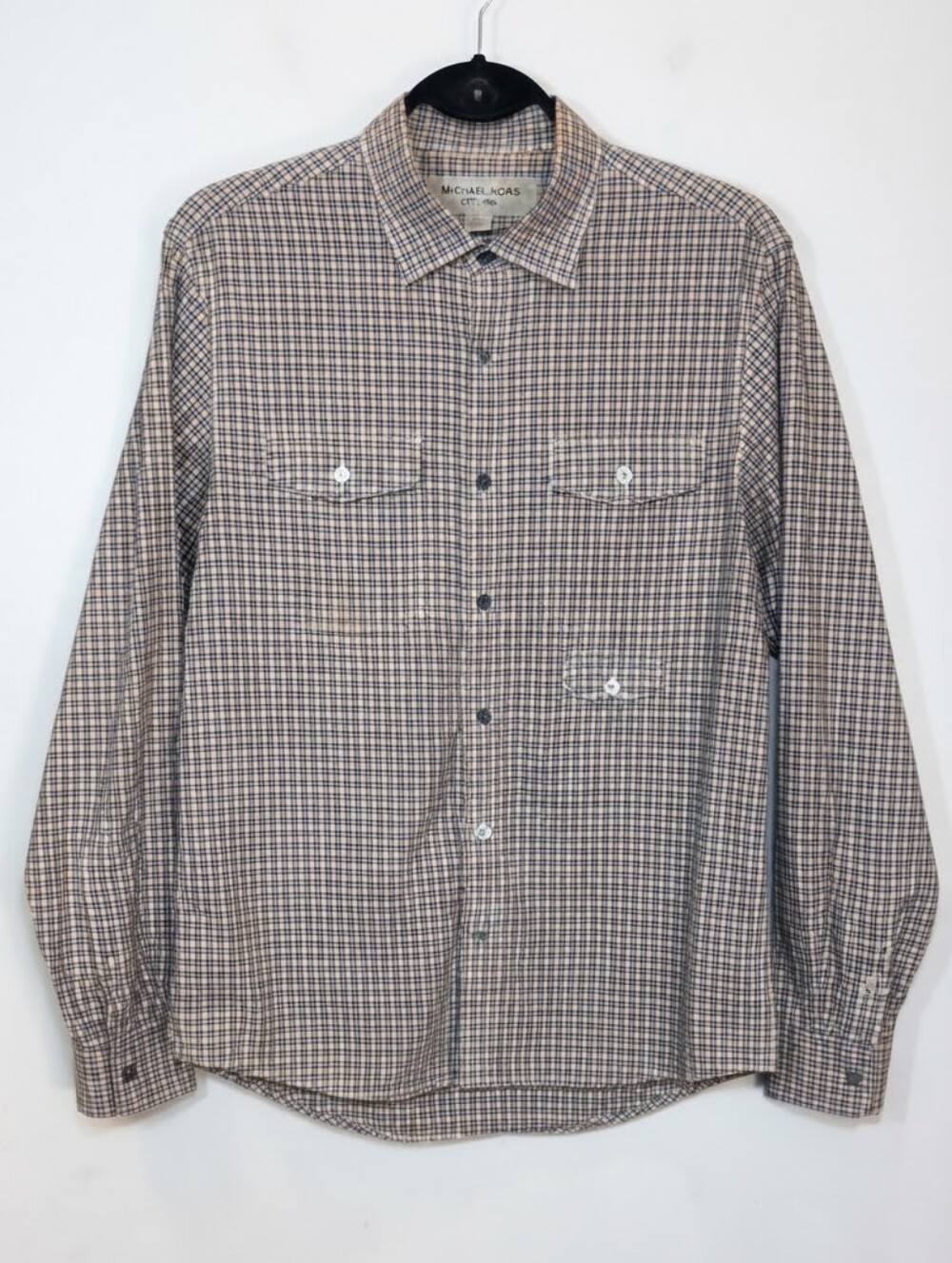 Michael Kors Plaid Button Down Shirt Mens Size Medium Orange Black Utility Top